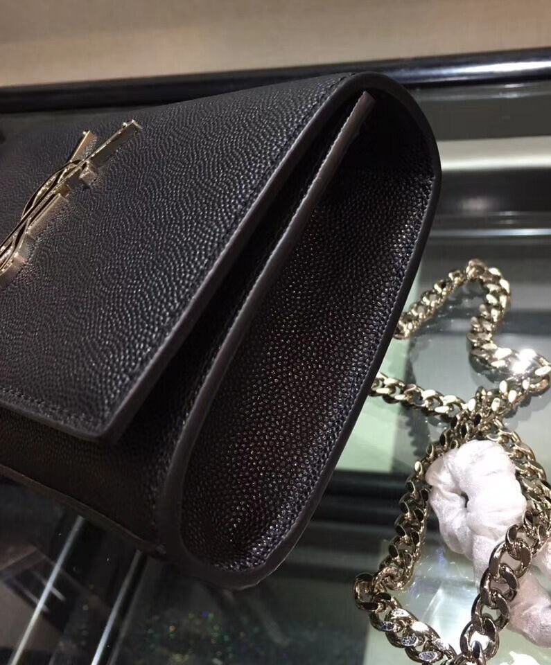 Saint Laurent Grain De Poudre Small Monogram Kate Satchel 452158 Black